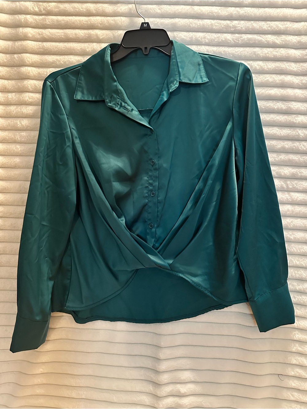 Source Unknown Teal Satin Twist-Front Blouse